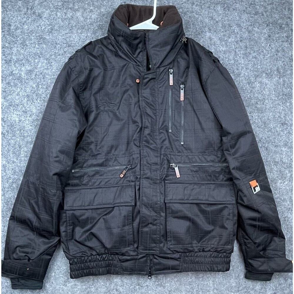 Felice Snowwear Ski Coat Mens Medium Black Hidden Hood Snowboard‎ Vented Arms
